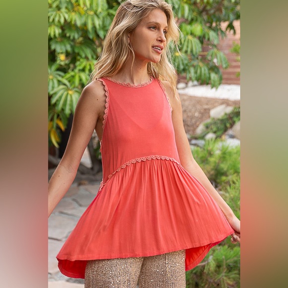 POL Coral Babydoll Top | Billowy Fit Silhouette - Picture 3 of 7